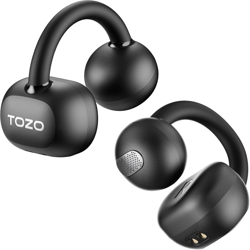 TOZO سماعات أذن مفتوحة True Open Ear Headphones، سماعات أذن لاسلكية خفيفة الوزن ومريحة، 40 ساعة تشغيل بتقنية Bluetooth 5.4 مع تصميم عرض رقمي ذكي مناسب للرياضة والجري، أسود - Image 1